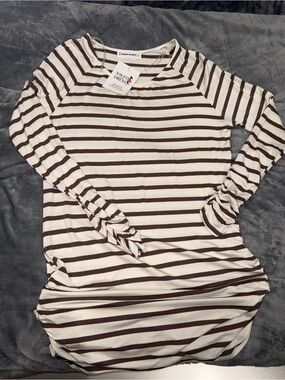Striped Long Sleeve Tee in Cream & Brown by